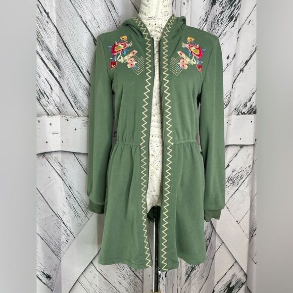 Solitaire Embroidered Full Zip Tunic Hooded Sweatshirt Green Size M - Picture 4 of 9
